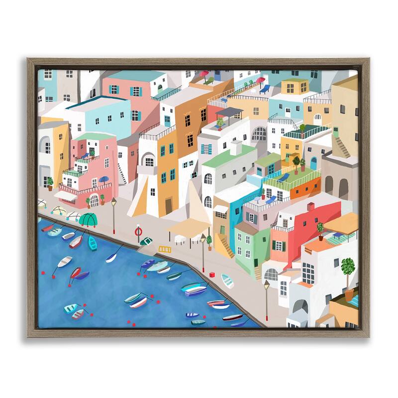 Stupell Coastal Town Harbor Framed Floater Canvas Wall Art Design By Carla Daly - 31 x 25 - Brown