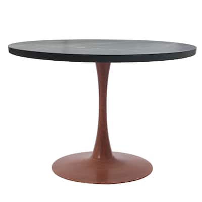 Bristol Round Dining Table 36 in. Wide MDF Tabletop in Cherry Steel Pedestal Base for Modern Kitchen and Dining Room