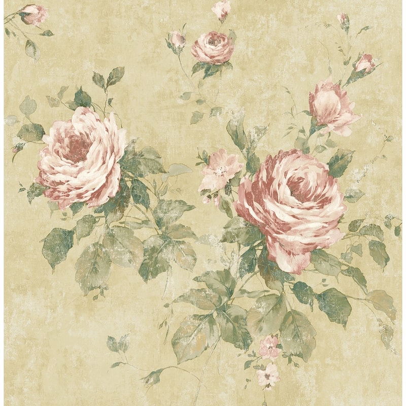 Seabrook Designs Cresswell Floral Unpasted Wallpaper - 20.5 in. W x 33 ft. L - Metallic Khaki & Mauve
