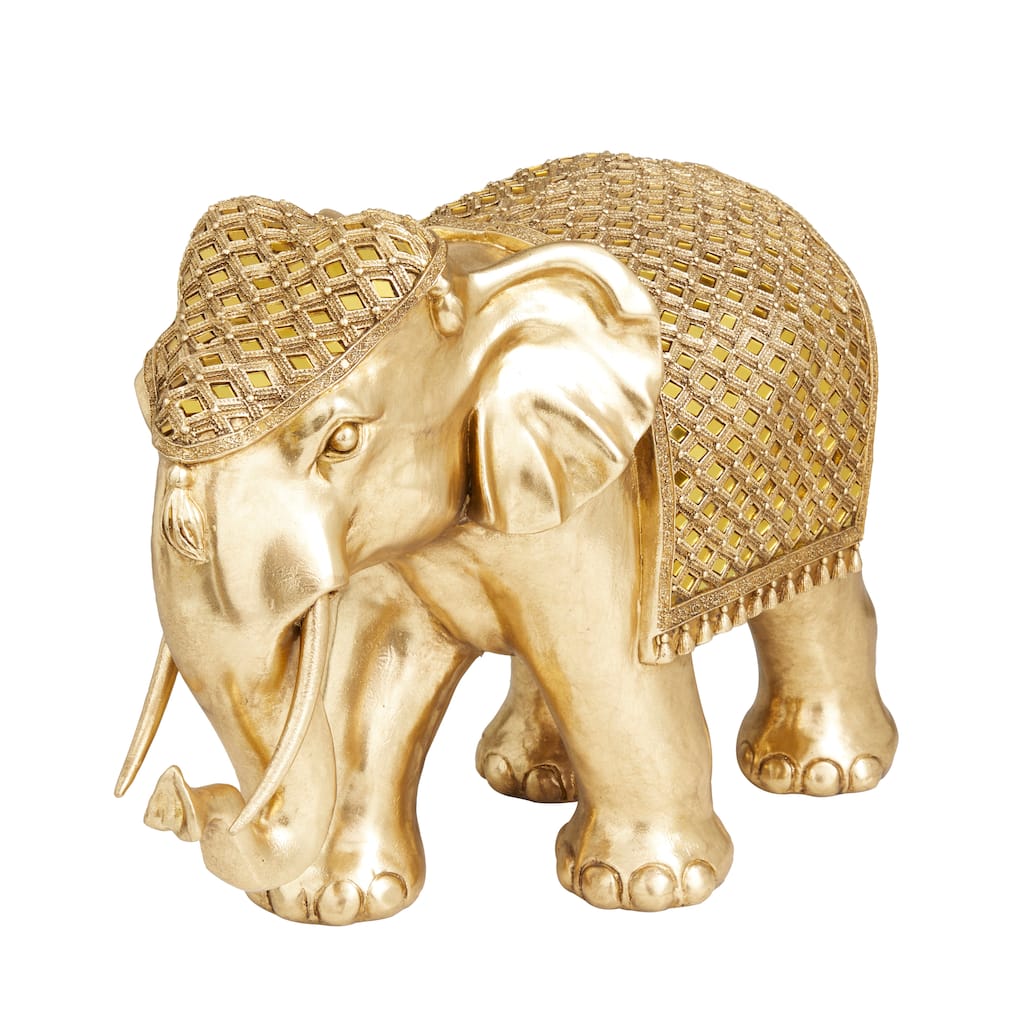 Polystone Elephant Sculpture - Gold - Roche River Decor - 10"W x 21"L x 15"H