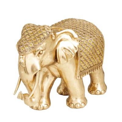 Polystone Elephant Sculpture - Gold - Roche River Decor - 10"W x 21"L x 15"H