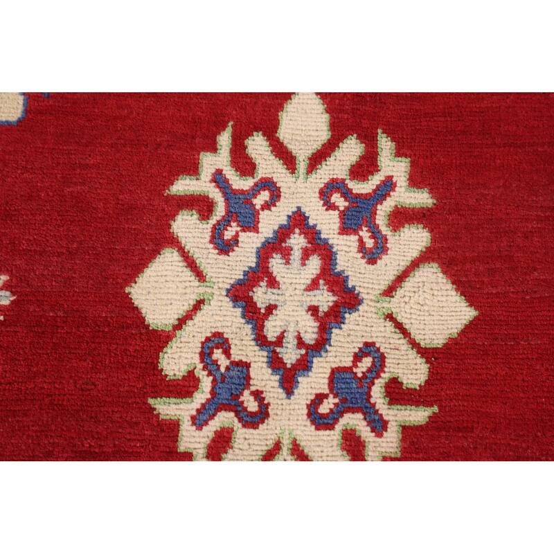 Red Kazak Rug Handmade Geometric Wool Carpet - 3'5"x 5'1"
