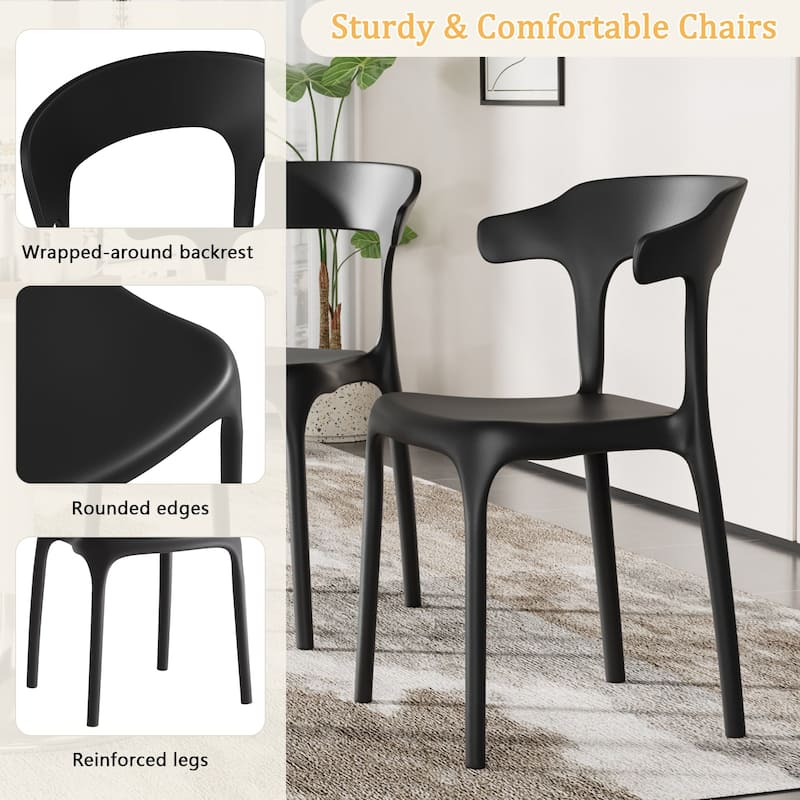 Javlergo 4-Pack Stackable Plastic Chairs for Indoor & Outdoor Use 250lb Capacity Horn Back Design Patio Dining Chairs