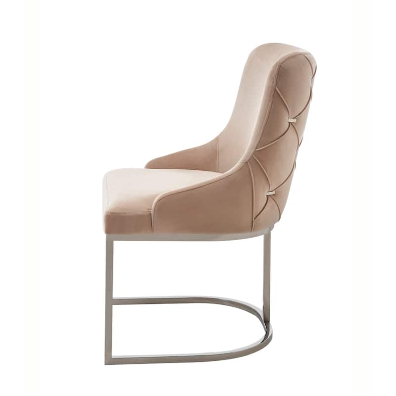 Modrest Daria Modern Beige Velvet and Stainless Steel Dining Chair Set of 2