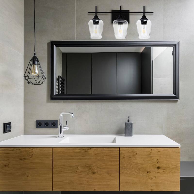 CO-Z Matte Black Vanity Light with Clear Seeded Glass Shade