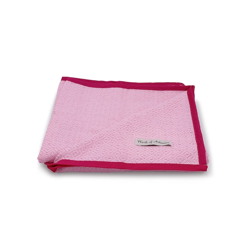Work of Artisans Organic Cotton Woven Baby Blanket- Baby Pink w/ Dark Pink Hemming