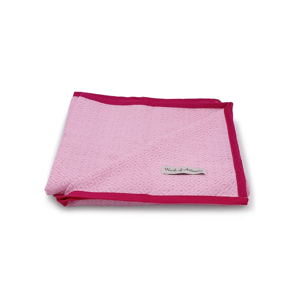 Work of Artisans Organic Cotton Woven Baby Blanket- Baby Pink w/ Dark Pink Hemming