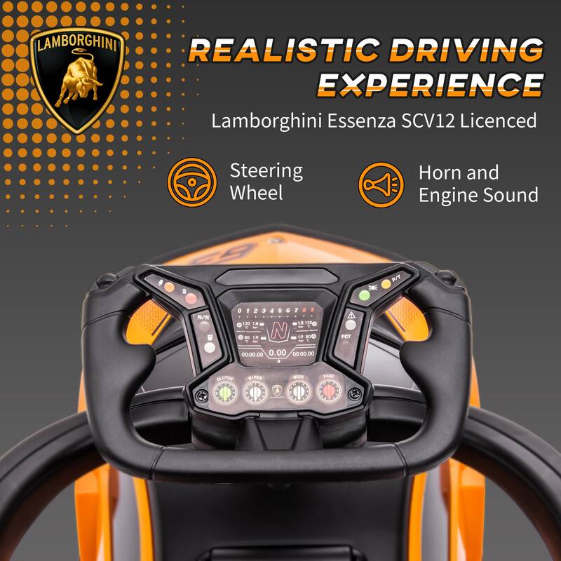 Licensed Lamborghini Toddler Push On Car with Detachable Handle, Steering Wheel, Engine Sound and Storage Space for Kids