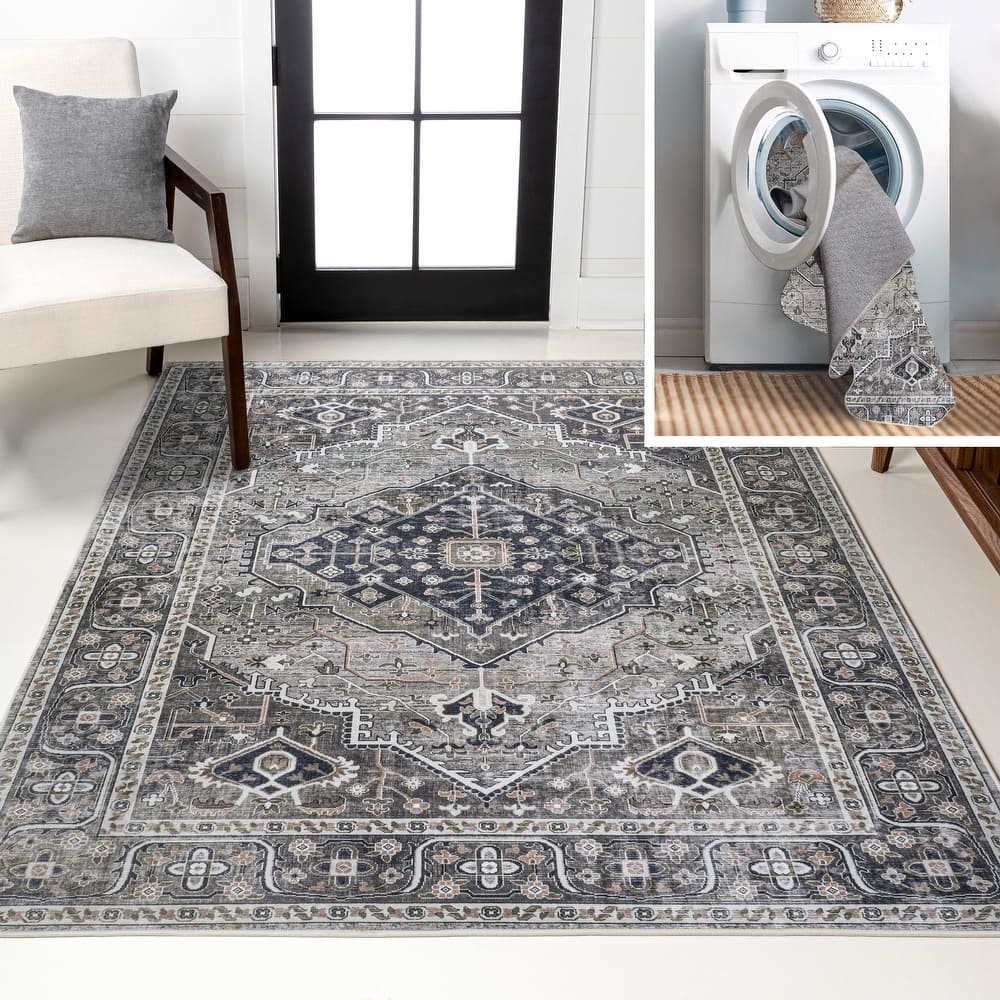 JONATHAN Y Kemer Ogee Medallion Machine Washable Area Rug