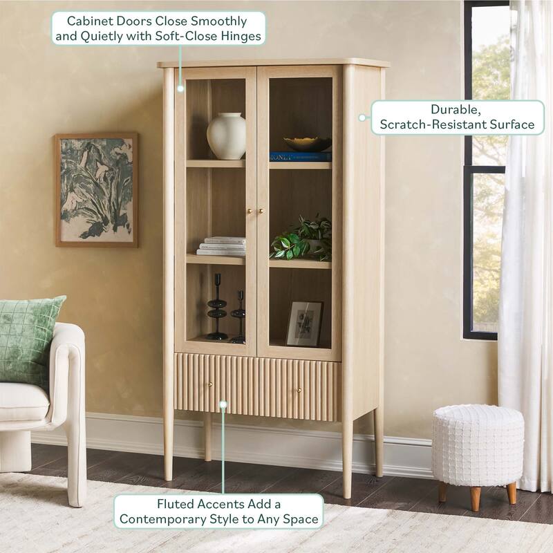 Walker Edison Modern Fluted Glass Bookshelf Cabinet