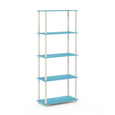 5 Tiers Wood Household Shelving Unit in Light Blue/White (23.6 in. W x 57.4 in. H x 11.6 in. D) - 23.6