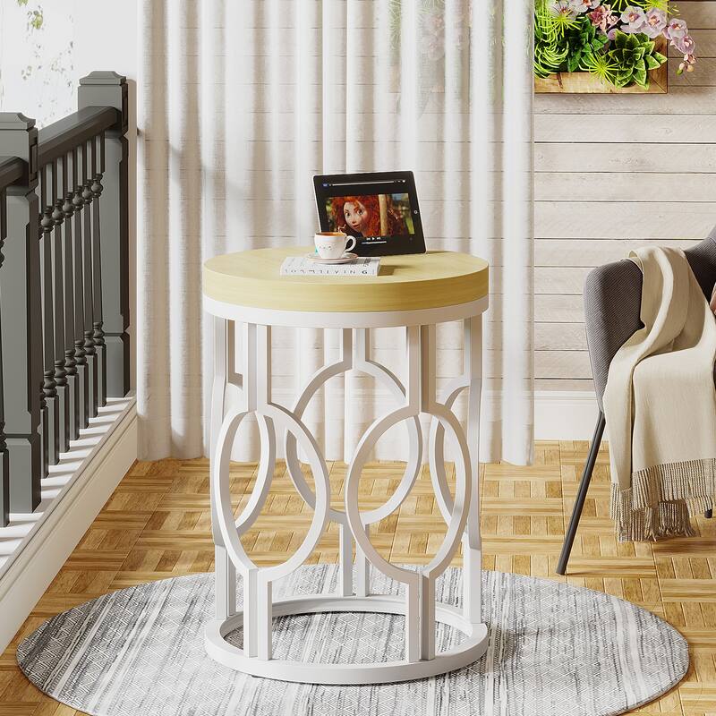 Wood Round End Side Table for Living Room Bedroom