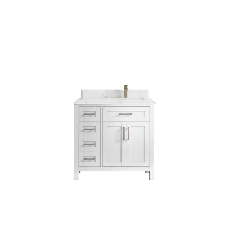 Willow Collections 36 in. W x 22 in. D Cambridge Right Offset Sink Bathroom Vanity with Countertop - 1.5" Empira White - White