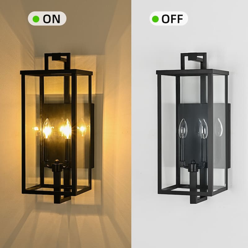 Matte Black Farmhouse Outdoor Wall Lantern Sconce - 3 Variants (16in 1-Light/22in 2-Light/27in 3-Light), Clear Glass, Wet Rated