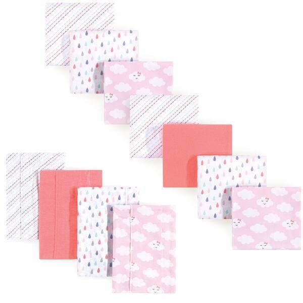 slide 1 of 1, Luvable Friends Infant Girl Cotton Flannel Burp Cloths and Receiving Blankets, 11-Piece, Girl Clouds, One Size One Size - Girl Clouds