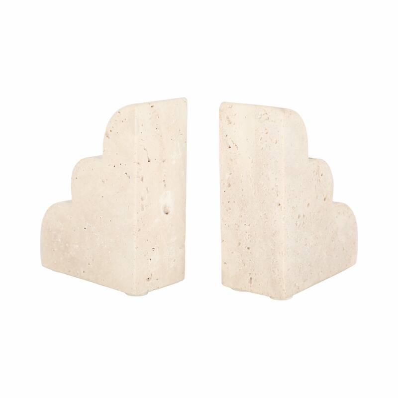 Travertine Modern Cloud Shape Bookends Set - Tan, 5" - 5.25"