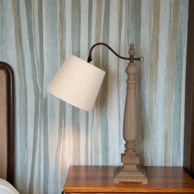 28" Wooden Tone Table Lamp, Light Brown (Set of 2)