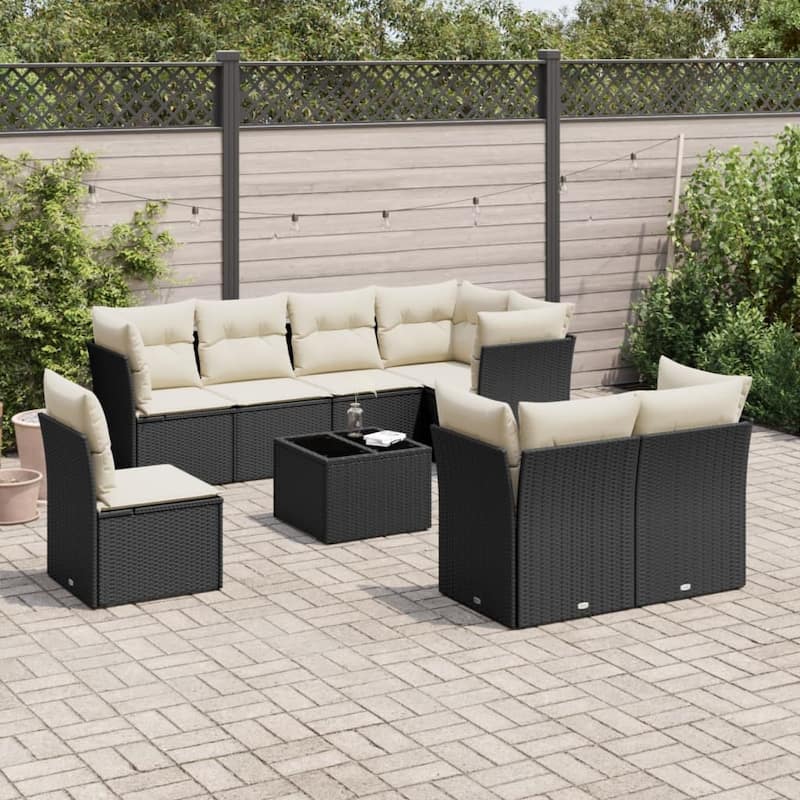vidaXL Garden Sofa Set Black - 48.8 x 92.1 x 27.2 - Black and cream Large With table