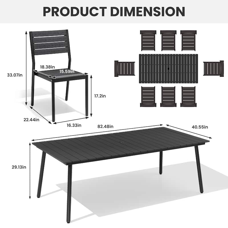 Outdoor Aluminum 9-piece Patio Dining Set Dining Table with Umbrella Hole and Chairs