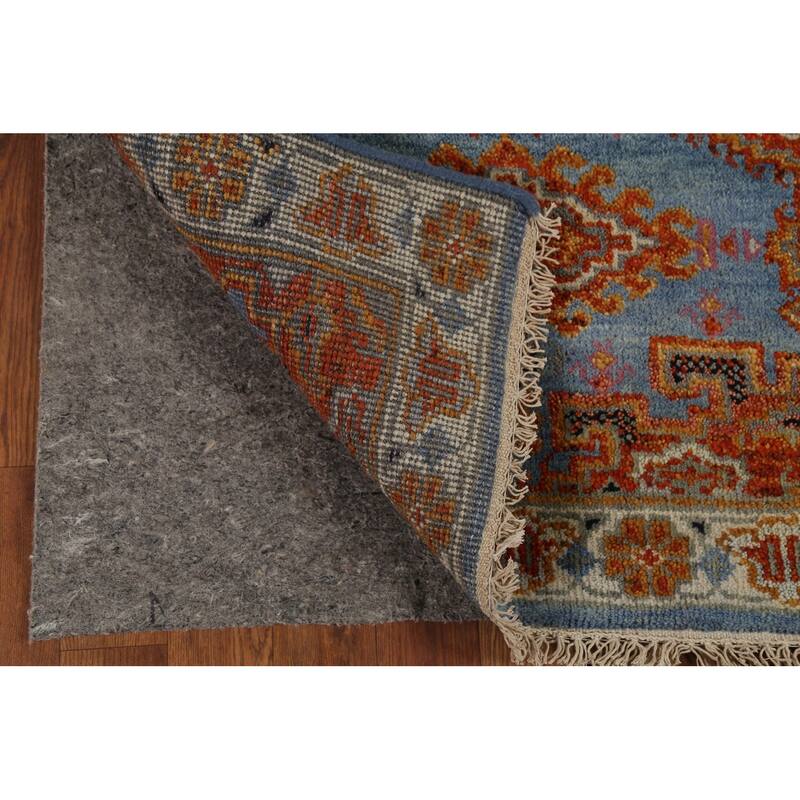 Blue Geometric Khotan Indian Runner Rug Hand-Knotted Wool Carpet - 2'8"x 7'10"