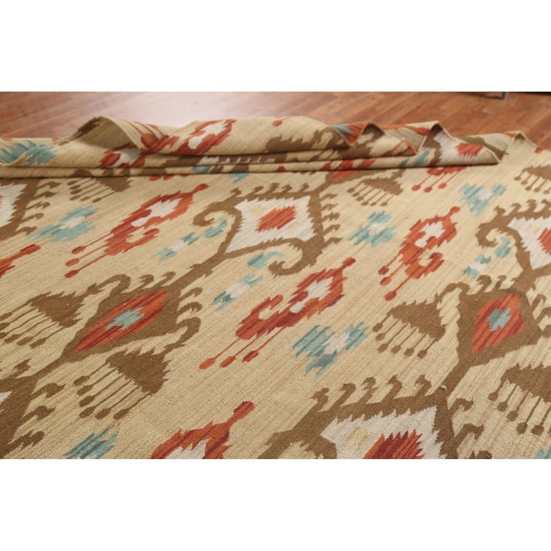 Geometric Kilim Ikats Oriental Living Room Area Rug Wool Hand-woven - 8'11" x 13'4"