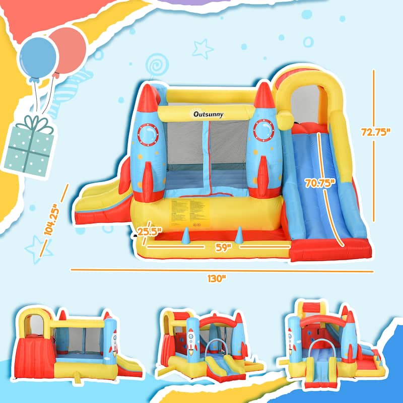 Outsunny Kids Inflatable Water Slide, 4-in-1 Bounce House Jumping Castle with 2 Slides, Climbing Wall, Water Pool Area