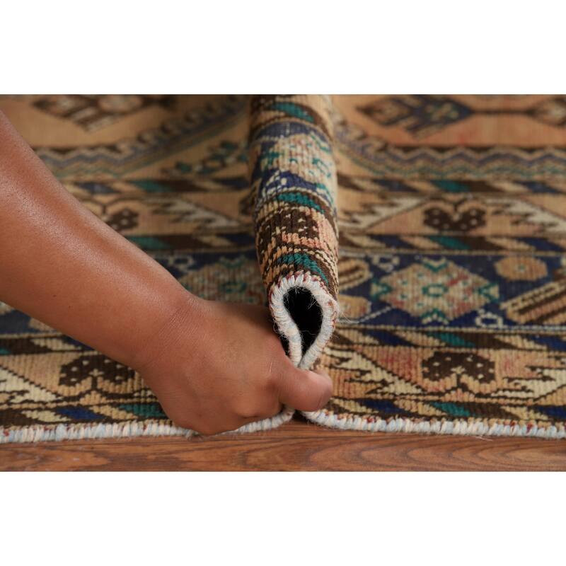 Geometric Bakhtiari Vintage Persian Area Rug Hand-Knotted Wool Carpet - 6'9" x 9'11"