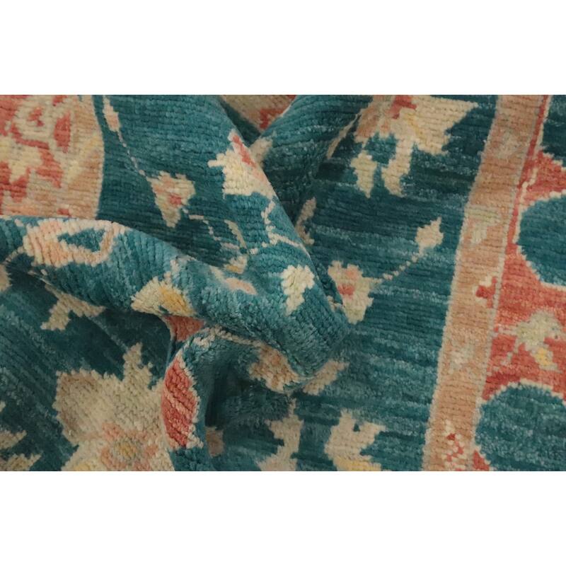 Hand Knotted Oriental 100% Wool Carpet Transitional All-Over Green Oushak Area Rug - 5' 3'' X 3' 2''