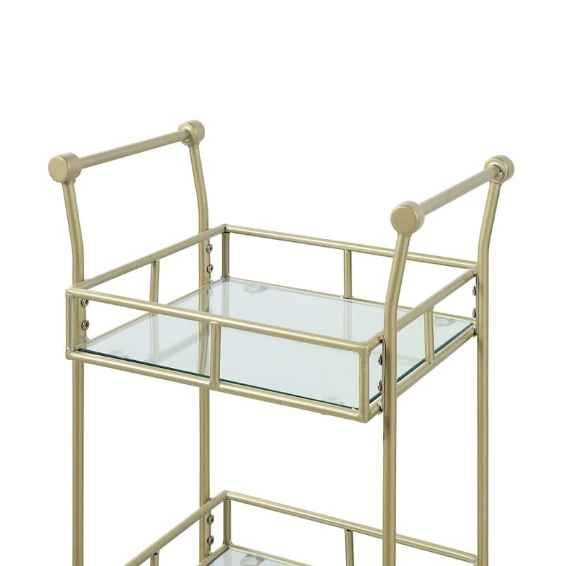 Azalea Park 3-Tiered Gold Rolling Bar Cart with Locking Caster Wheels - 16.93 W x 13.94 D x 37.99 H"