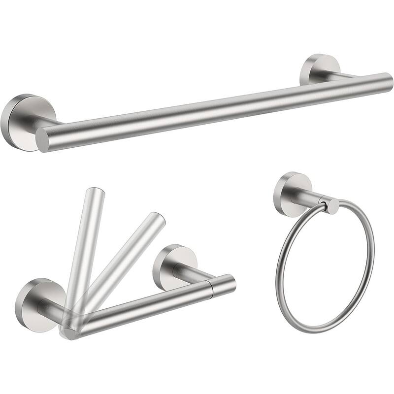 3-Piece Wall Mount Hardware Set 304 Stainless Steel Toilet Paper Holder and Towel Ring - Silver