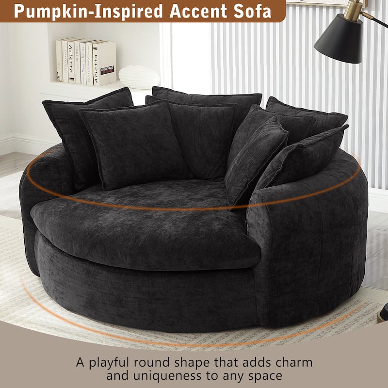 Oversized Round Accent Chair Lounge Chaise, Chenille Upholstered Boneless Sofa Bed, Deep Seat Sleeper Couch Reading Armchair