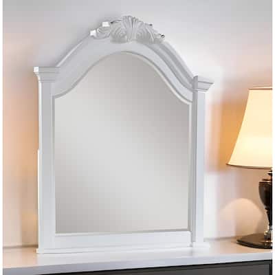 HomeRoots 43" White Crowned Top Wood Framed Mounted Dresser Mirror - 41' X '43' X '2