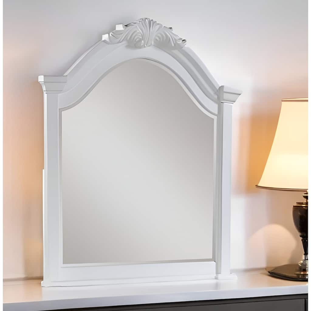 HomeRoots 43" White Crowned Top Wood Framed Mounted Dresser Mirror - 41' X '43' X '2