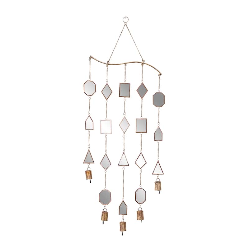 Metal Geometric Windchime with Glass Mirrors and Bells - Brown - Roche River Decor