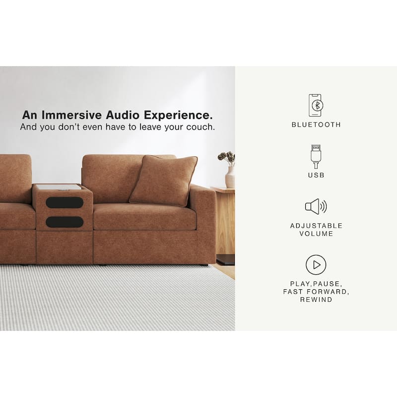 Signature Design by Ashley Modmax Orange 5-Piece Sectional with Audio Consoles - 142"W x 32"D x 36"H