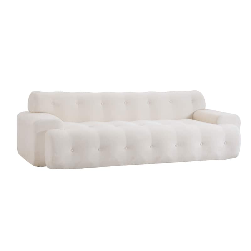 88 inch Cloud 3 Seater Boucle Sofa with Button Tufted Comfy Upholstered Couch - White