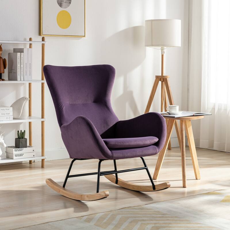 Rocking Chair With High Backrest And Armrests - Purple-Velvet