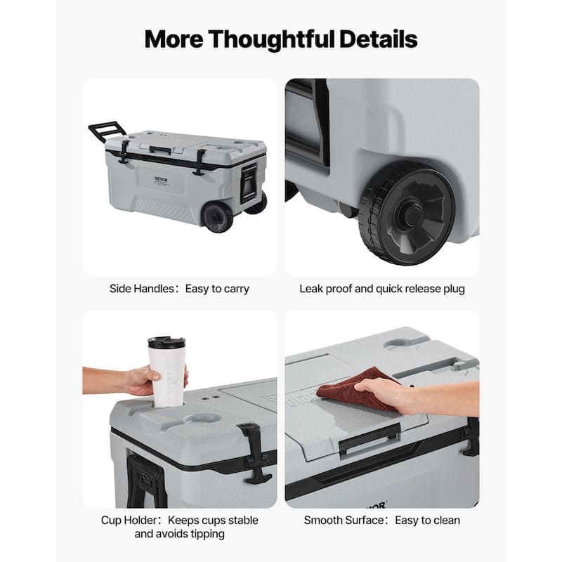 Portable Insulated Cooler with Wheels & Cup Holder for Outdoors