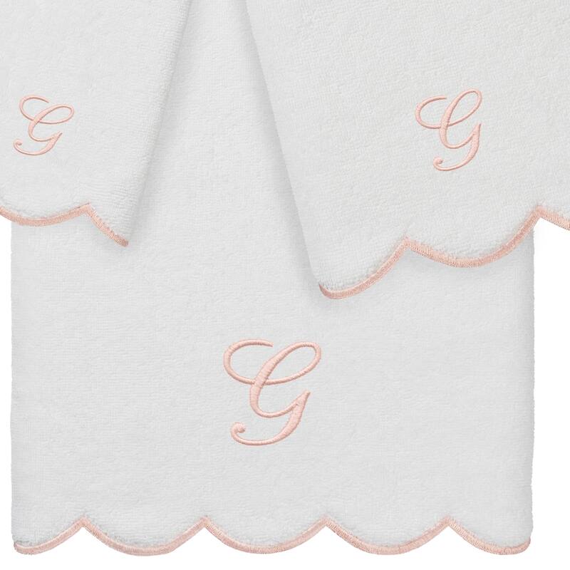 Authentic Hotel and Spa 100% Turkish Cotton Pink ADORNIA Scallop Personalized 3 Piece Towel Set - 3 Piece Set