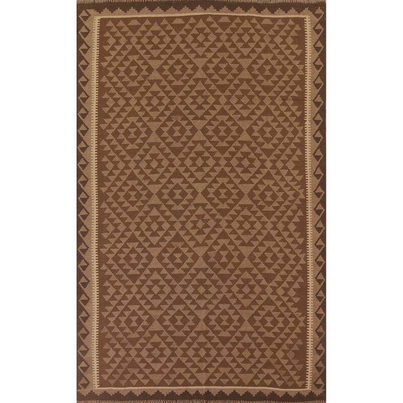 Hand Woven Oriental 100% Wool Carpet Southwestern Geometric Brown Kilim Area Rug - 9' 6'' X 6' 6''