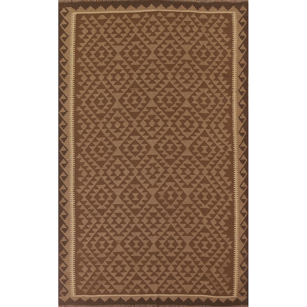 Hand Woven Oriental 100% Wool Carpet Southwestern Geometric Brown Kilim Area Rug - 9' 6'' X 6' 6''
