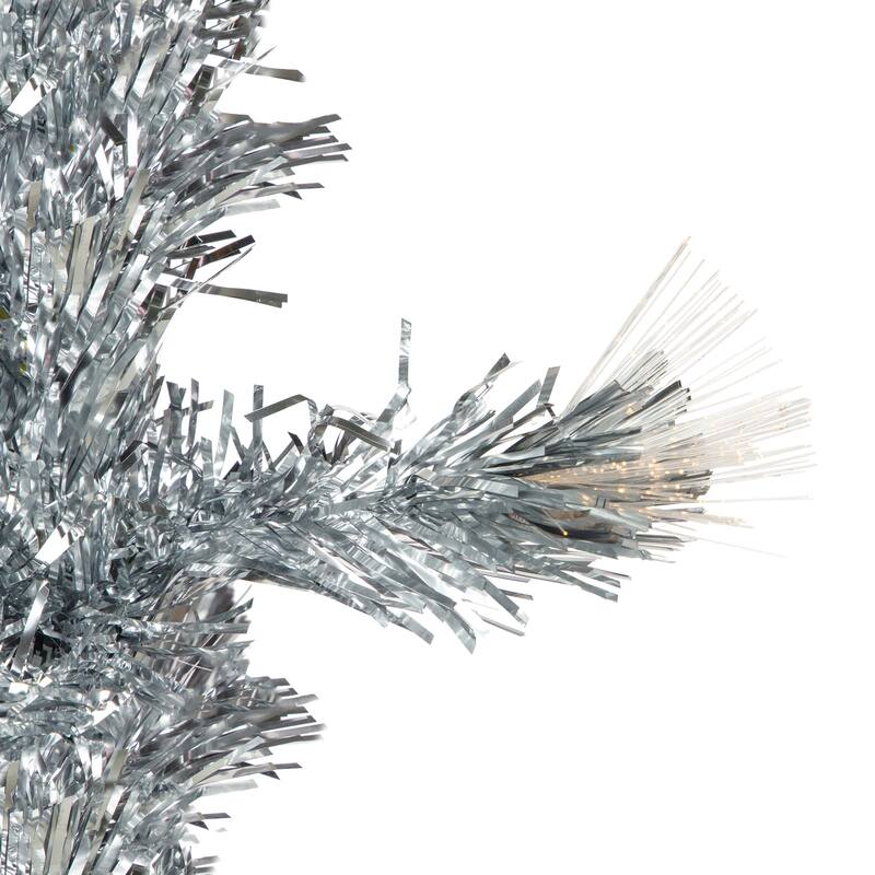 3' Silver Fiber Optic Artificial Christmas Tree, Warm White Lights - 3 Foot