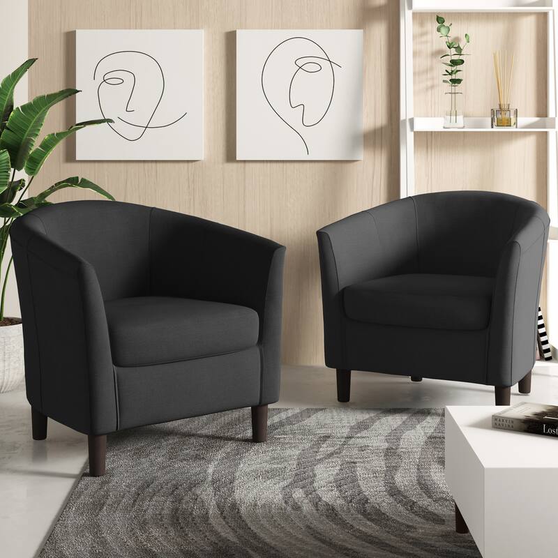 2 Set Modern Linen Barrel Accent Chairs Club Armchair - Grey
