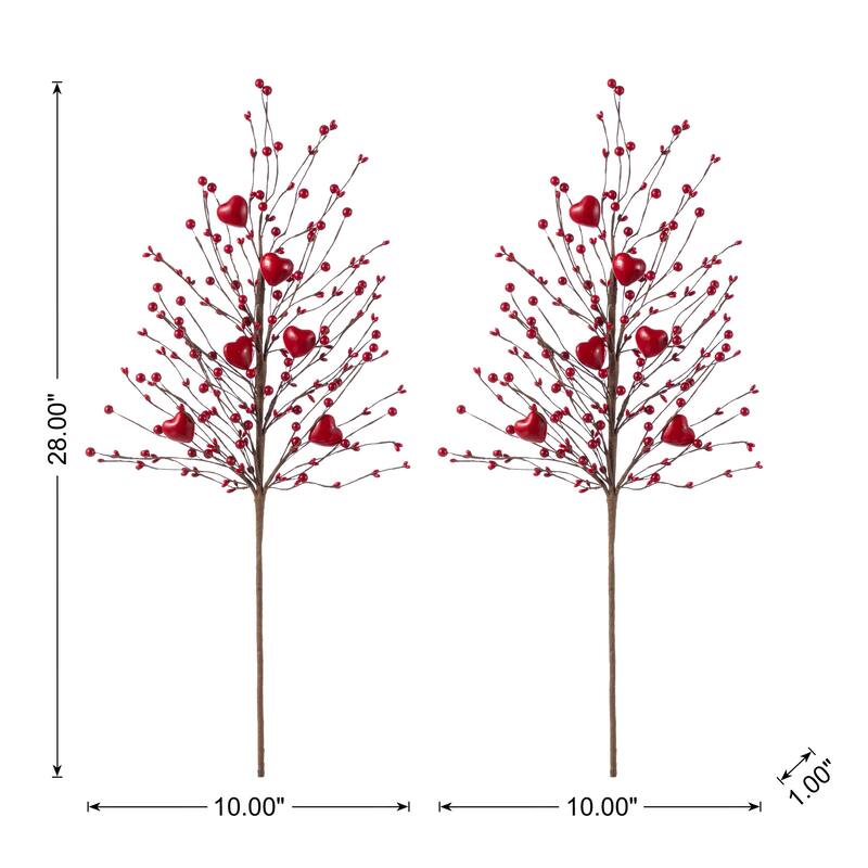 Glitzhome Set of 2 28"H Valentine's Day Berry & Heart Pick Artificial Branch