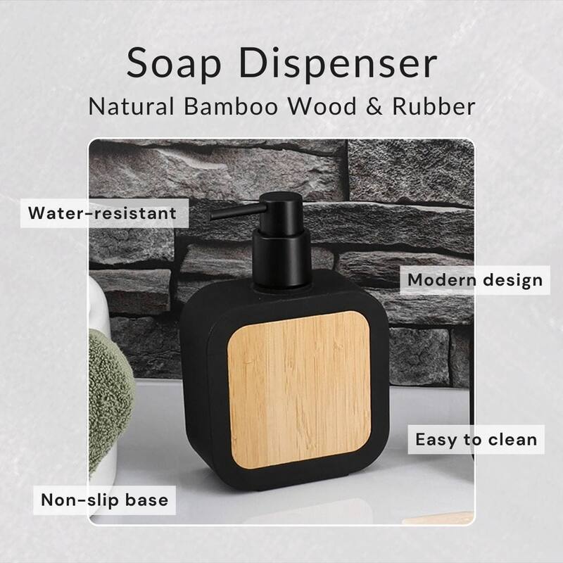 Contemporary Soap Dispenser Rubber and Wood - 4.3 L x 1.9 W x 6.6 H
