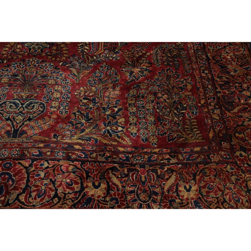 Hand Knotted Oriental 100% Wool Carpet Traditional Floral Red Sarouk Area Rug - 11' 9'' X 9' 1''