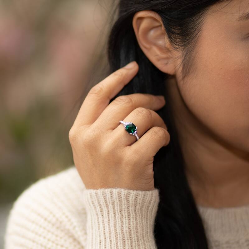14k White Gold 2.28ct Created Emerald and White Topaz Ring