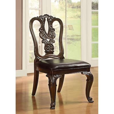 Set of 2 Leatherette Dining Side Chair in Brown Cherry