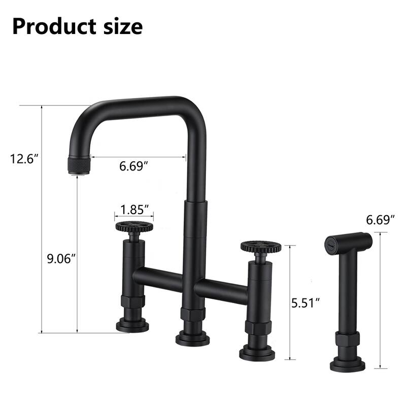 Dornberg 2 Handles Bridge Kitchen Faucet with Side Sprayer