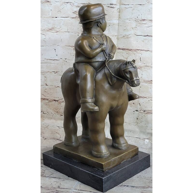Man On A Horse By Fernando Botero Bronze Statue Sculpture Marble Base 15 Inches X 10 Inches